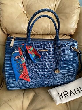 LKNW Brahmin LARGE Finley Carryall Bluebonnet? Melbourne Leather Business Bag